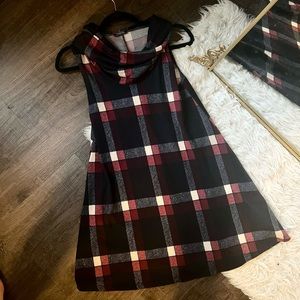 Small plaid boutique sleeveless dress cowl neck sweater Buffalo checkered